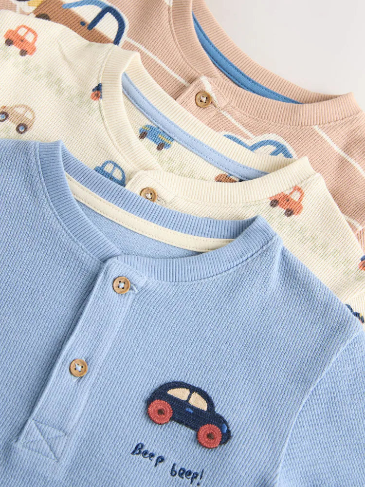 |Boy| Kit com 3 Pijamas "Transport" (Cru/Azul/Bege) – Modelo Snuggle (9 meses a 8 anos)