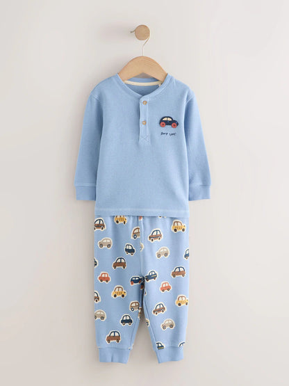 |Boy| Kit com 3 Pijamas "Transport" (Cru/Azul/Bege) – Modelo Snuggle (9 meses a 8 anos)