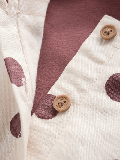 |BabyGirl| Conjunto De 2 Peças: Body De Manga Longa Com Estampa De Bolinhas (marrom/creme) e jardineira de tecido
