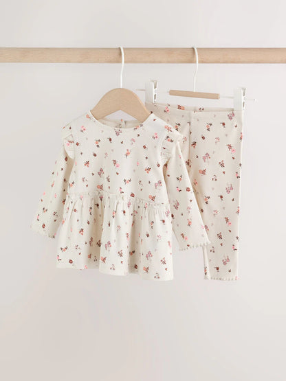 |BabyGirl| Conjunto De Bebê: Blusa Peplum Floral Cru e Legging (0 meses a 2 anos)