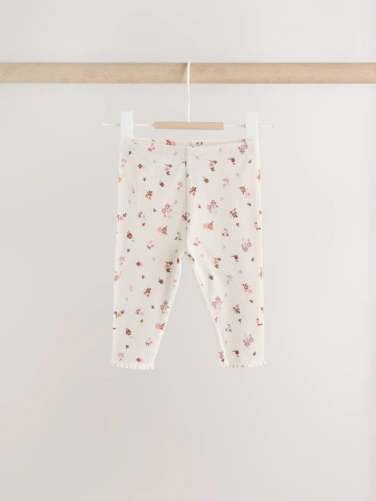 |BabyGirl| Conjunto De Bebê: Blusa Peplum Floral Cru e Legging (0 meses a 2 anos)