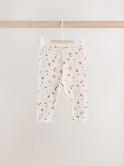 |BabyGirl| Conjunto De Bebê: Blusa Peplum Floral Cru e Legging (0 meses a 2 anos)