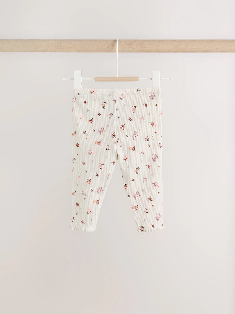 |BabyGirl| Conjunto De Bebê: Blusa Peplum Floral Cru e Legging (0 meses a 2 anos)