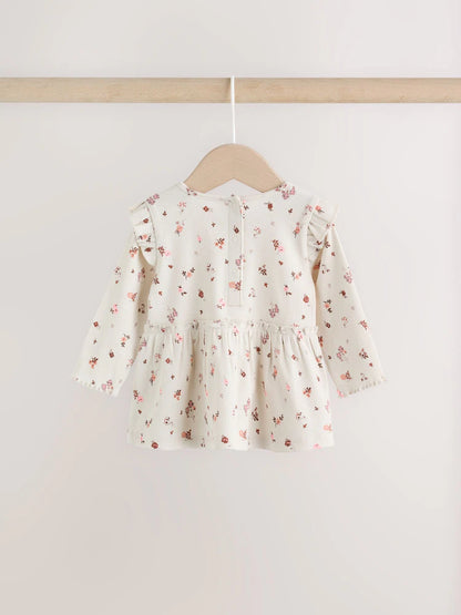 |BabyGirl| Conjunto De Bebê: Blusa Peplum Floral Cru e Legging (0 meses a 2 anos)