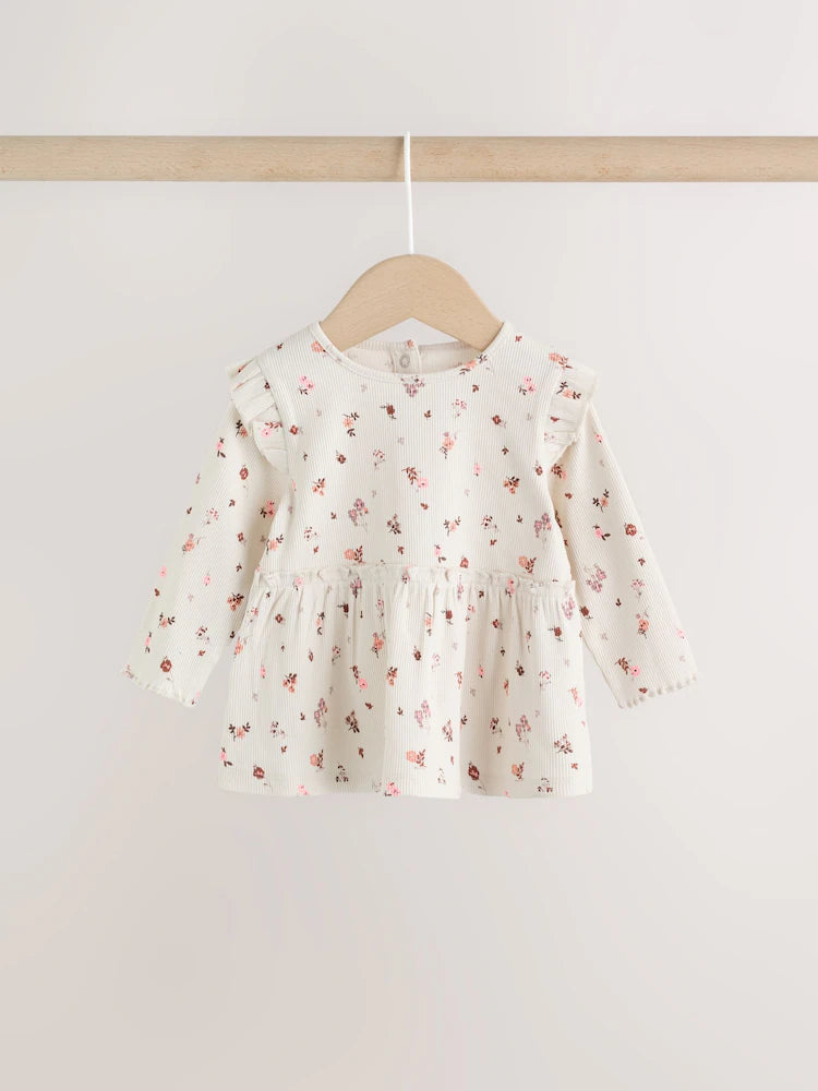 |BabyGirl| Conjunto De Bebê: Blusa Peplum Floral Cru e Legging (0 meses a 2 anos)