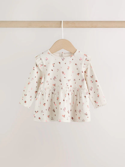 |BabyGirl| Conjunto De Bebê: Blusa Peplum Floral Cru e Legging (0 meses a 2 anos)