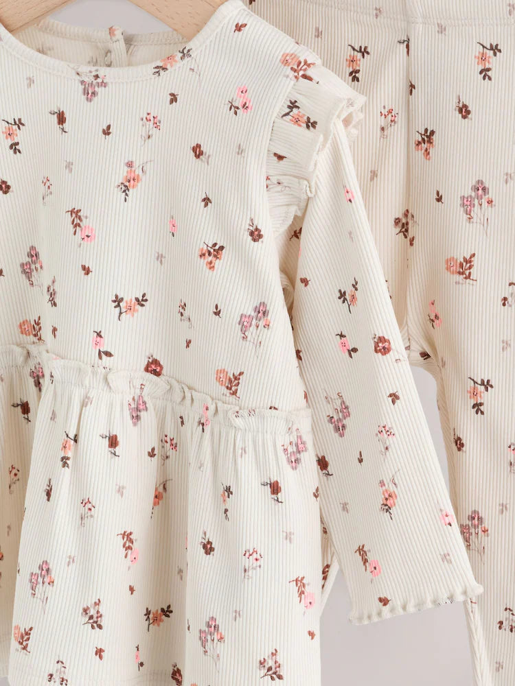 |BabyGirl| Conjunto De Bebê: Blusa Peplum Floral Cru e Legging (0 meses a 2 anos)