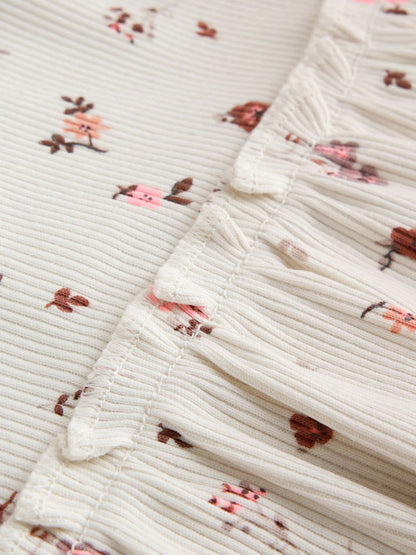 |BabyGirl| Conjunto De Bebê: Blusa Peplum Floral Cru e Legging (0 meses a 2 anos)