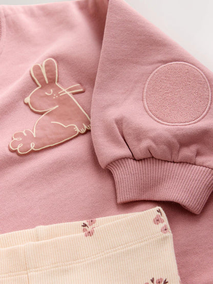 |Girl| Conjunto De Moletom e Legging Flare Rosa com Estampa Floral Delicada (3 meses a 7 anos)