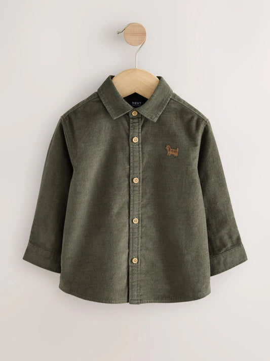 |Boy| Camisa de Veludo Cotelê de Manga Longa com Bordado Green Dog (3 meses a 7 anos)