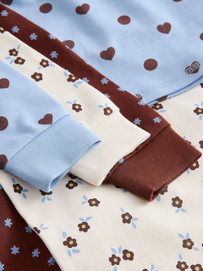 |Girl| Kit com 3 Pijamas Aconchegantes Azul/Marrom (9 meses a 12 anos)