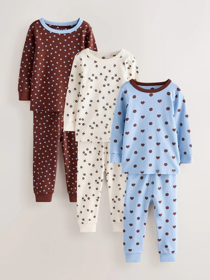 |Girl| Kit com 3 Pijamas Aconchegantes Azul/Marrom (9 meses a 12 anos)