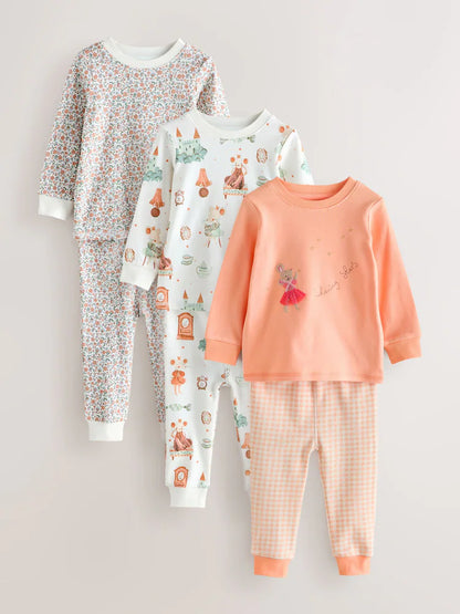 |Girl| Kit com 3 Pijamas Aconchegantes Cru/Pêssego (9 meses a 12 anos)