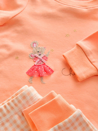 |Girl| Kit com 3 Pijamas Aconchegantes Cru/Pêssego (9 meses a 12 anos)