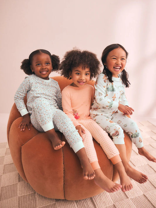 |Girl| Kit com 3 Pijamas Aconchegantes Cru/Pêssego (9 meses a 12 anos)