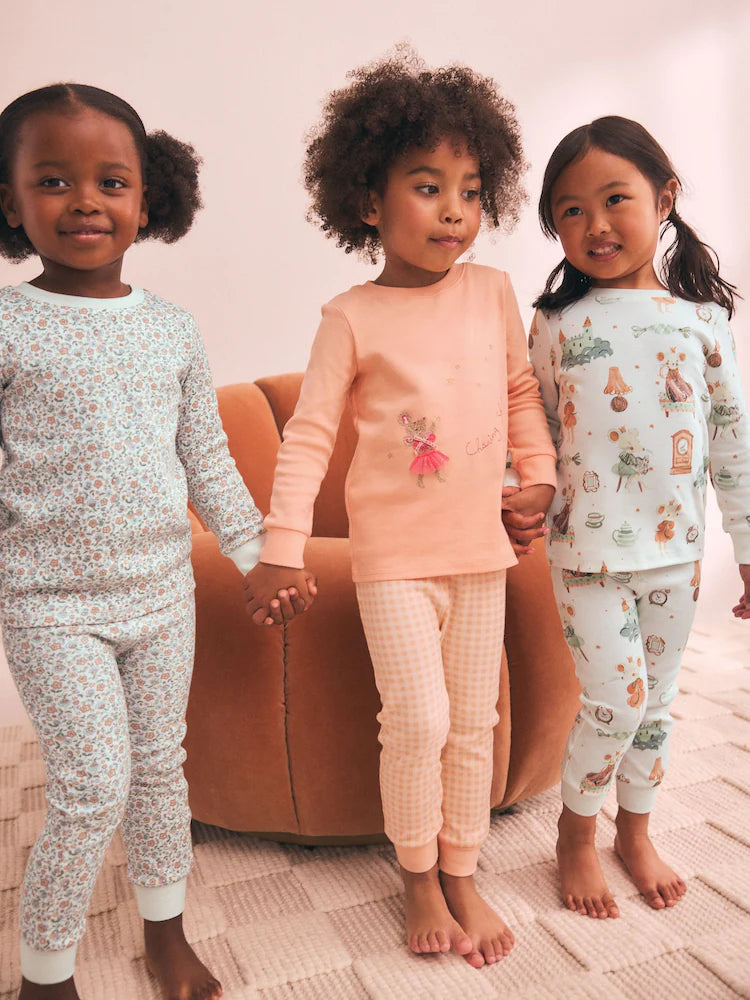 |Girl| Kit com 3 Pijamas Aconchegantes Cru/Pêssego (9 meses a 12 anos)