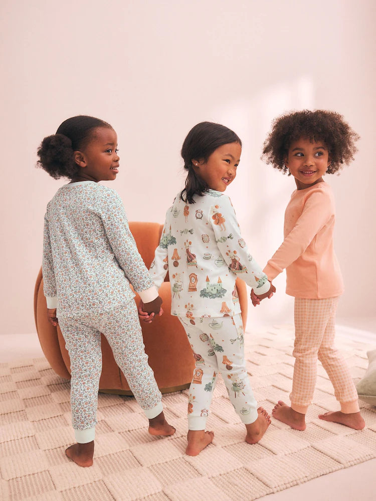 |Girl| Kit com 3 Pijamas Aconchegantes Cru/Pêssego (9 meses a 12 anos)