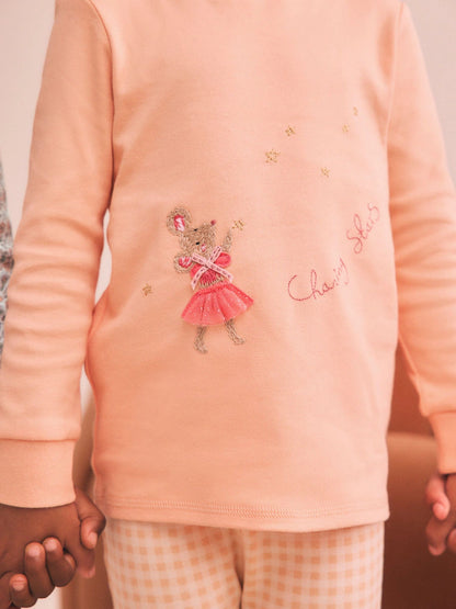 |Girl| Kit com 3 Pijamas Aconchegantes Cru/Pêssego (9 meses a 12 anos)