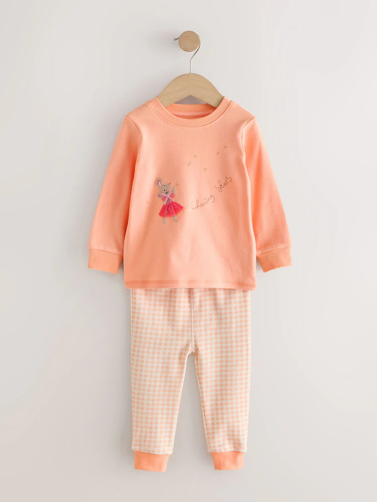 |Girl| Kit com 3 Pijamas Aconchegantes Cru/Pêssego (9 meses a 12 anos)