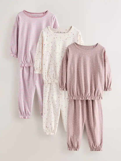 |Girl| Kit com 3 Pijamas Rosa Estilo Jogger (9 meses a 12 anos)
