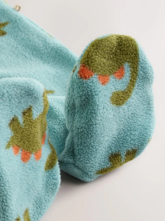 |BabyBoy| Kit com 2 Macacões de Bebê em Microfleece com Estampa de Dinossauro Azul e Zíper Bidirecional