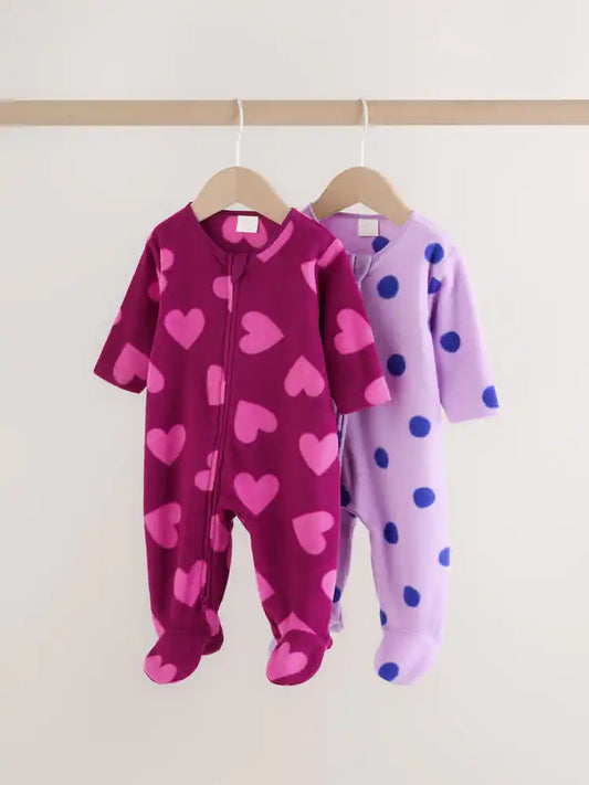 |BabyGirl| Kit com 2 Macacões de Microfleece Roxo/Rosa com Zíper Bidirecional