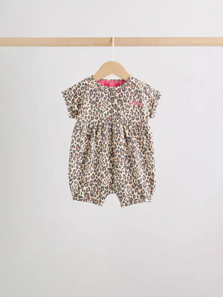 |BabyGirl| Conjunto Com 3 Macacões De Bebê Em Malha Com Estampa De Leopardo e Rosa, Com Botões