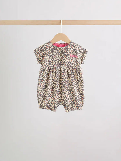 |BabyGirl| Conjunto Com 3 Macacões De Bebê Em Malha Com Estampa De Leopardo e Rosa, Com Botões