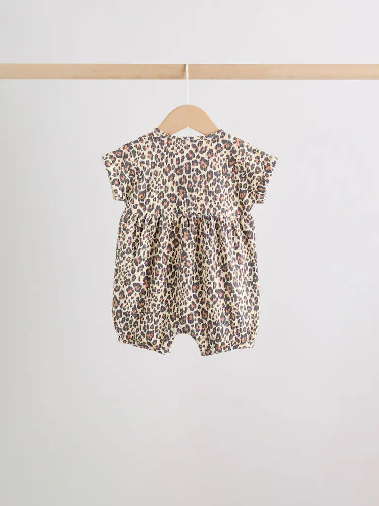 |BabyGirl| Conjunto Com 3 Macacões De Bebê Em Malha Com Estampa De Leopardo e Rosa, Com Botões