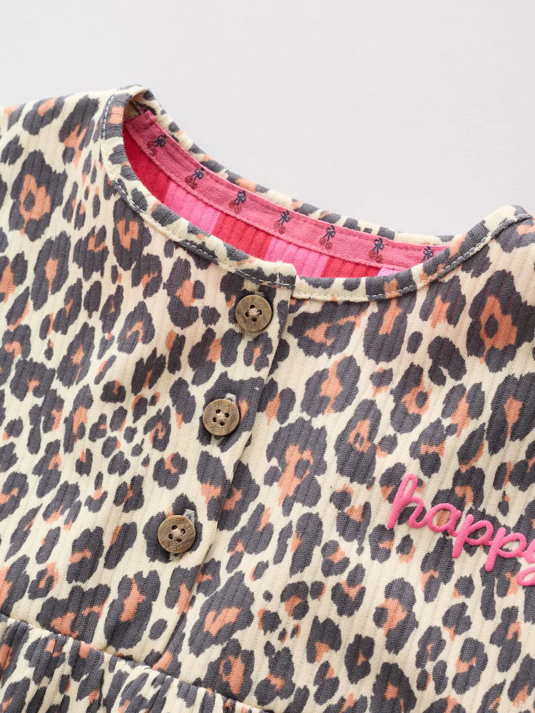 |BabyGirl| Conjunto Com 3 Macacões De Bebê Em Malha Com Estampa De Leopardo e Rosa, Com Botões