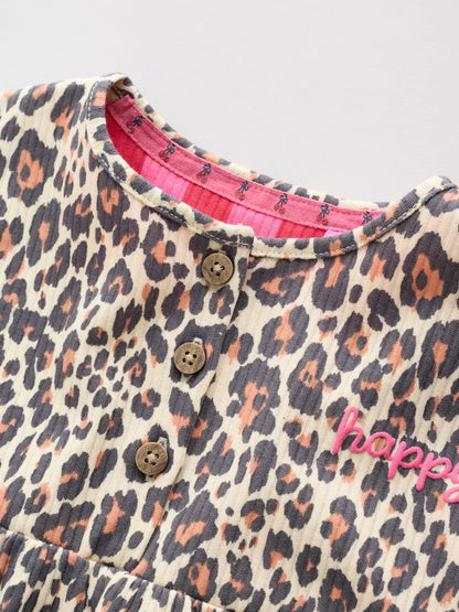 |BabyGirl| Conjunto Com 3 Macacões De Bebê Em Malha Com Estampa De Leopardo e Rosa, Com Botões