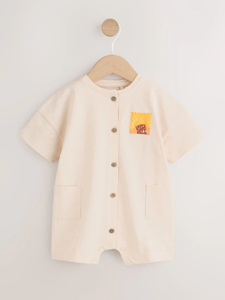 |BabyBoy| Macacão Infantil Estampado Com Botões Na Cor Neutra e Vibrante