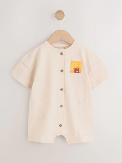 |BabyBoy| Macacão Infantil Estampado Com Botões Na Cor Neutra e Vibrante
