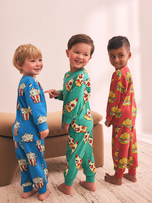 |Boy| Kit com 3 Pijamas Justos Estampa de Lanches (9 meses a 10 anos)