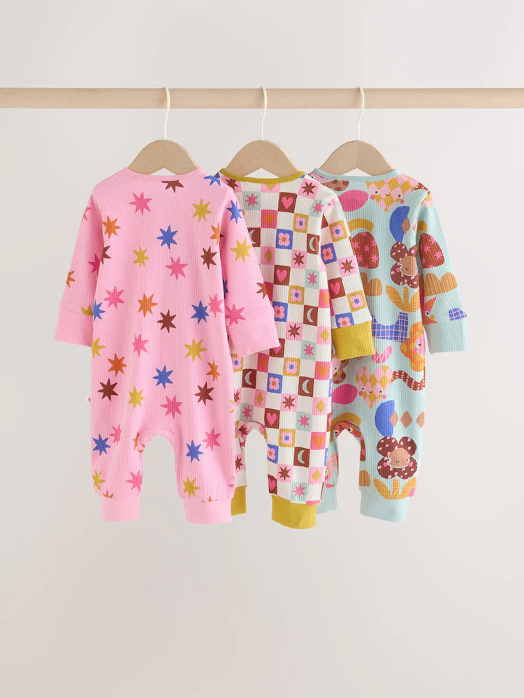 |BabyGirl| Kit Com 3 Macacões De Bebê "Bright Star" com Zíper Bidirecional (0 meses a 3 anos)