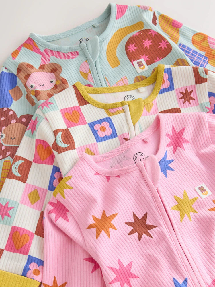 |BabyGirl| Kit Com 3 Macacões De Bebê "Bright Star" com Zíper Bidirecional (0 meses a 3 anos)