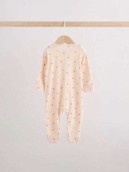 |BabyGirl| Kit com 3 Macacões de Bebê com Estampa Floral Miúda Marrom e Zíper Bidirecional (0 a 3 anos)