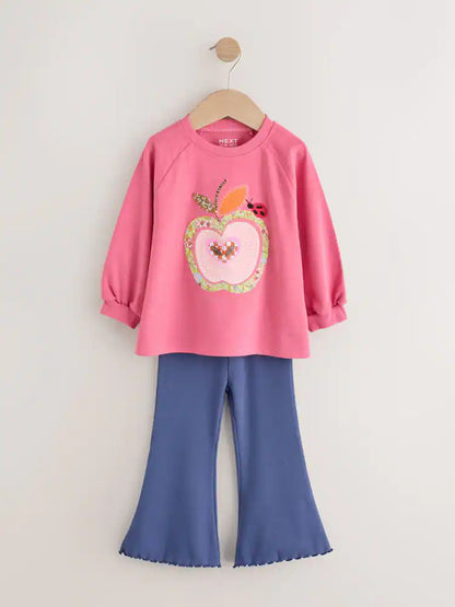 |Girl| Conjunto de Blusa de Manga Longa e Legging Pink Apple (3 meses a 7 anos)