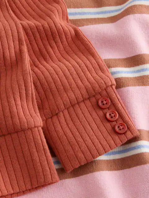 |Girl| Conjunto de Moletom e Legging com Listras Rosa e Creme (3 meses a 7 anos)