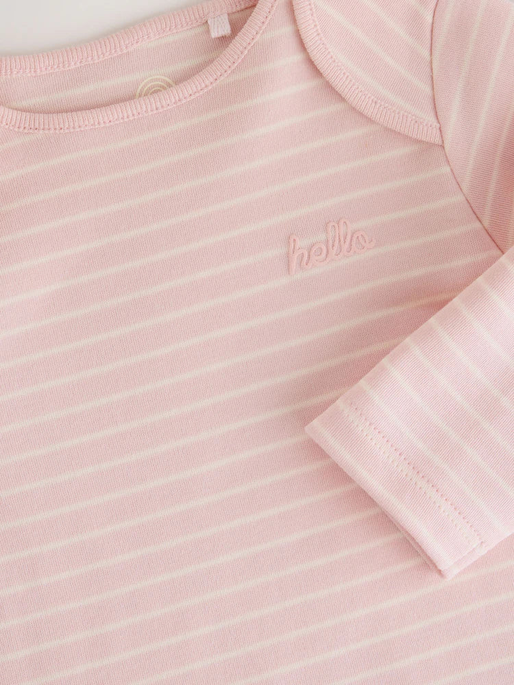 |BabyGirl| Kit com 5 Bodies de Manga Longa para Bebê – Cru/Rosa Nuvem