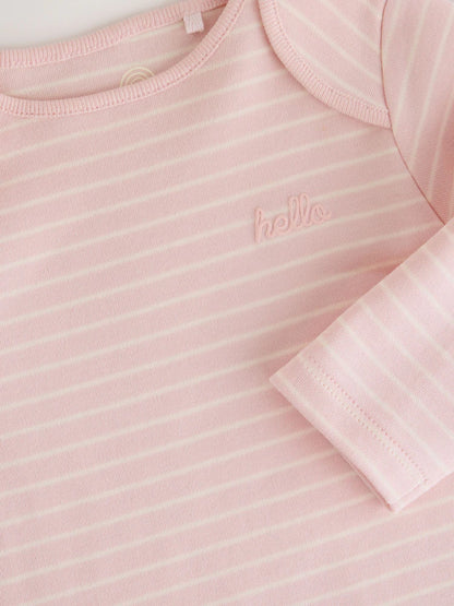 |BabyGirl| Kit com 5 Bodies de Manga Longa para Bebê – Cru/Rosa Nuvem