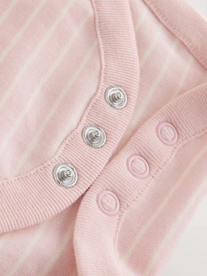 |BabyGirl| Kit com 5 Bodies de Manga Longa para Bebê – Cru/Rosa Nuvem