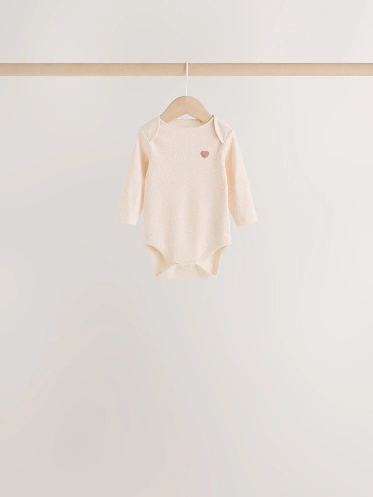 |BabyGirl| Kit com 5 Bodies de Manga Longa para Bebê – Cru/Rosa Nuvem