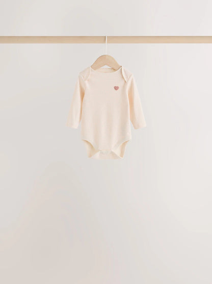 |BabyGirl| Kit com 5 Bodies de Manga Longa para Bebê – Cru/Rosa Nuvem