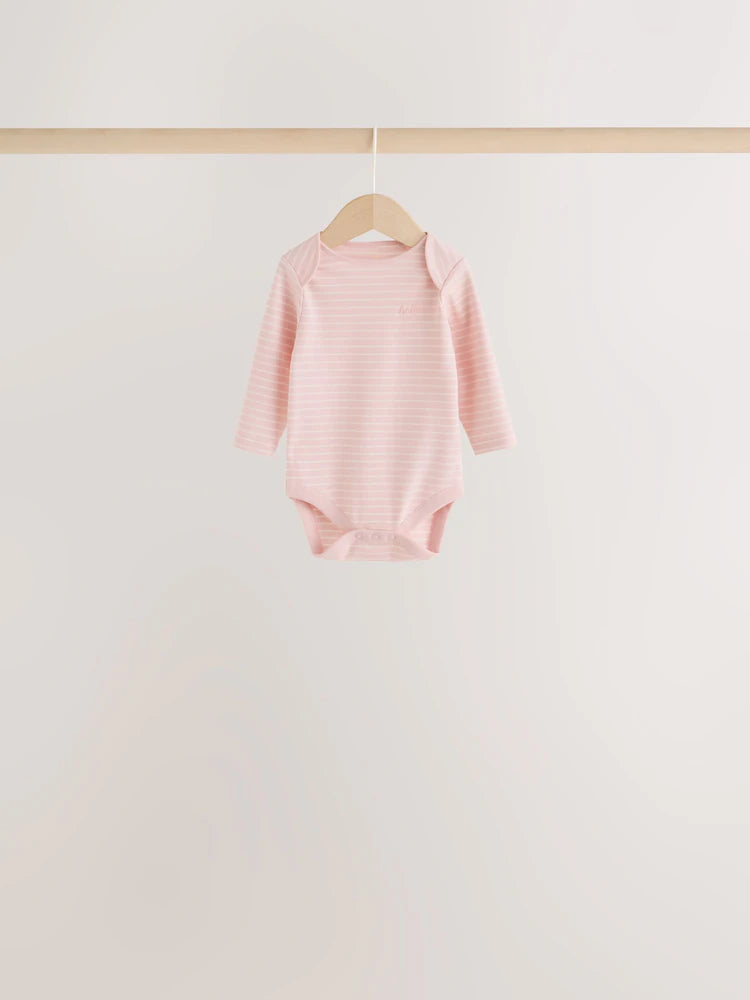 |BabyGirl| Kit com 5 Bodies de Manga Longa para Bebê – Cru/Rosa Nuvem
