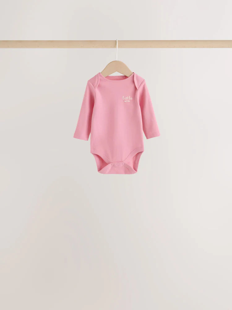 |BabyGirl| Kit com 5 Bodies de Manga Longa para Bebê – Cru/Rosa Nuvem