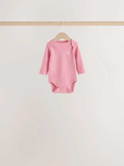 |BabyGirl| Kit com 5 Bodies de Manga Longa para Bebê – Cru/Rosa Nuvem