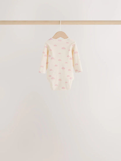|BabyGirl| Kit com 5 Bodies de Manga Longa para Bebê – Cru/Rosa Nuvem