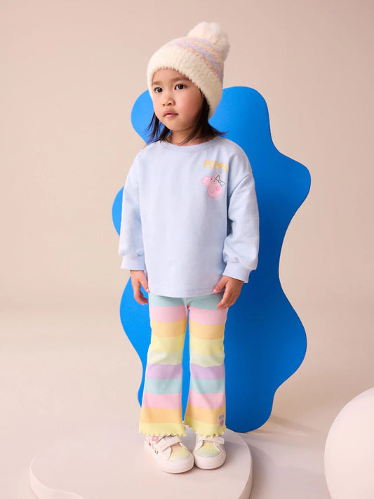 |Girl| Conjunto Peppa Pig com Blusa de Manga Longa e Calça Flare (Estampa de Arco-íris) – (6 meses a 7 anos)