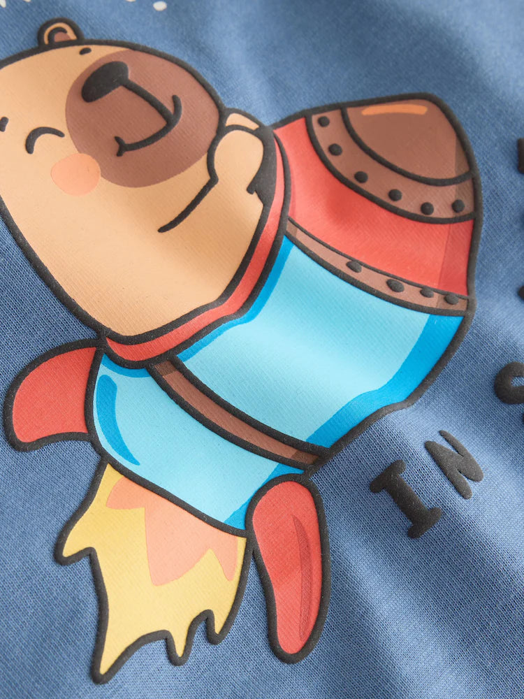 |Boy| Camiseta de Manga Longa com Estampa de Capivara Azul no Espaço (3 meses a 7 anos)